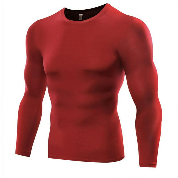Mens Long Sleeve Compression Base Layer Shirts Tight Fit Body Armour Sports Tops